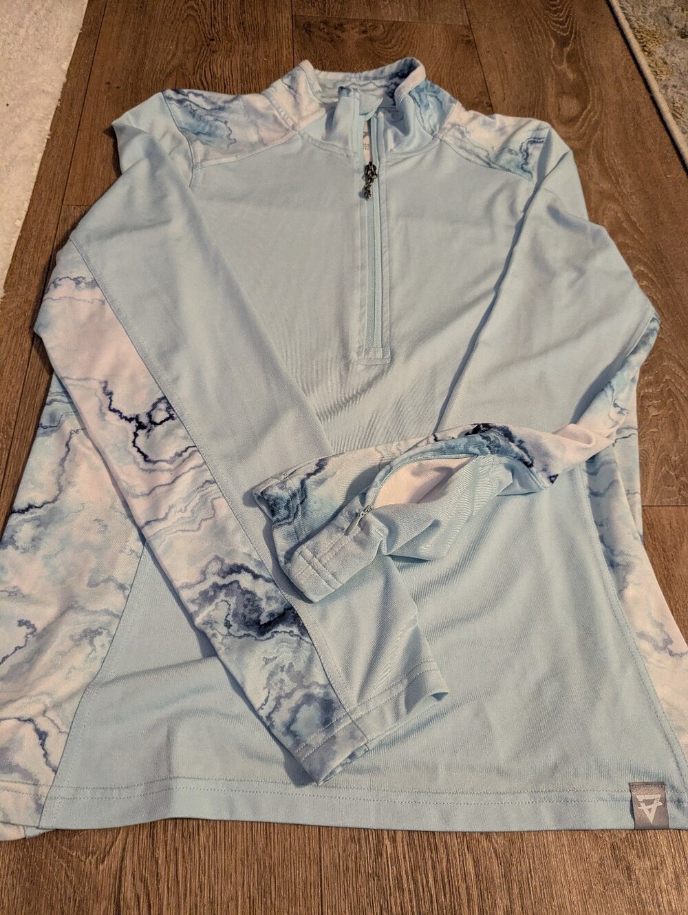Life Integrity Earth -Light Blue Marble-Print Quarter-Zip Pullover